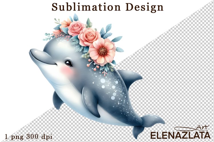 Watercolor baby dolphin clipart. Cute dolphin illustrations example image 1