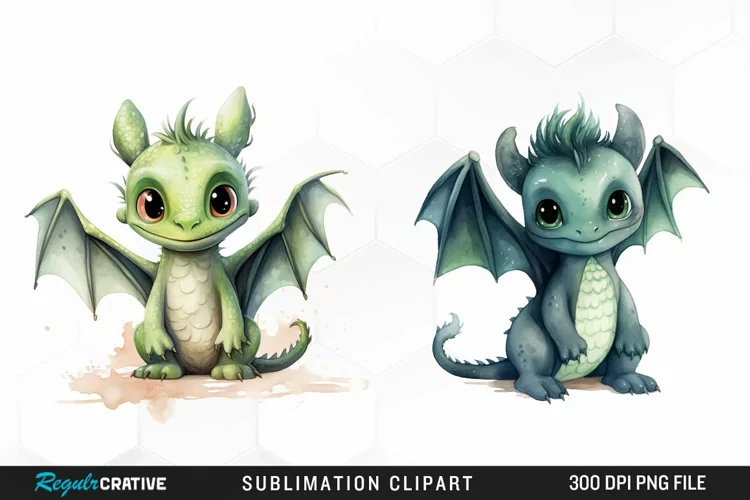 Watercolor Baby Dragon Exquisite Clipart