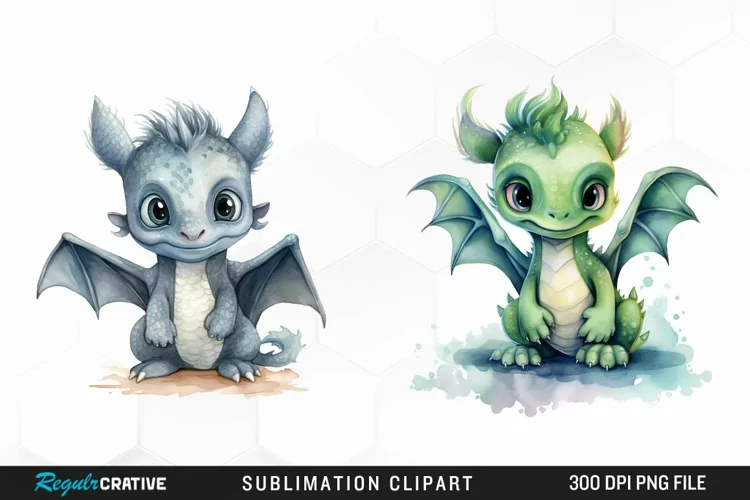 Watercolor Baby Dragon Exquisite Clipart