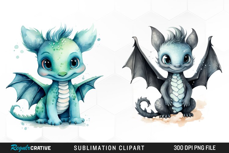 Watercolor Baby Dragon Graphics Clipart example image 1