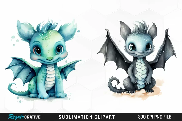 Watercolor Baby Dragon Graphics Clipart
