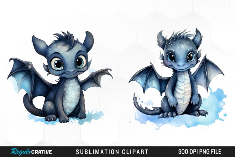 Watercolor Baby Dragon Graphics Clipart example image 1