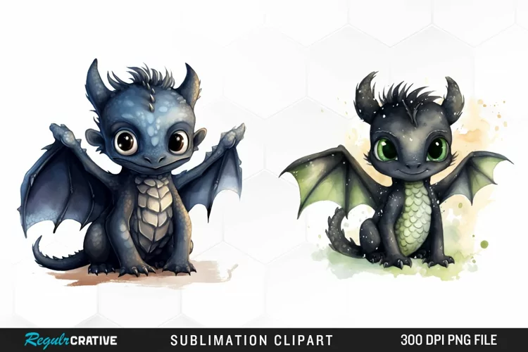 Watercolor Baby Dragon Exquisite Clipart