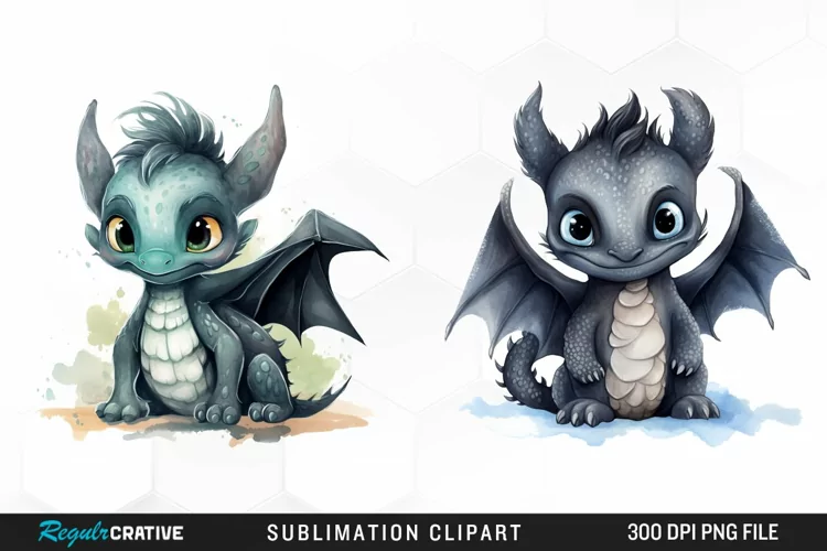 Watercolor Baby Dragon Graphics Clipart