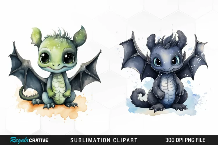 Watercolor Baby Dragon Exquisite Clipart
