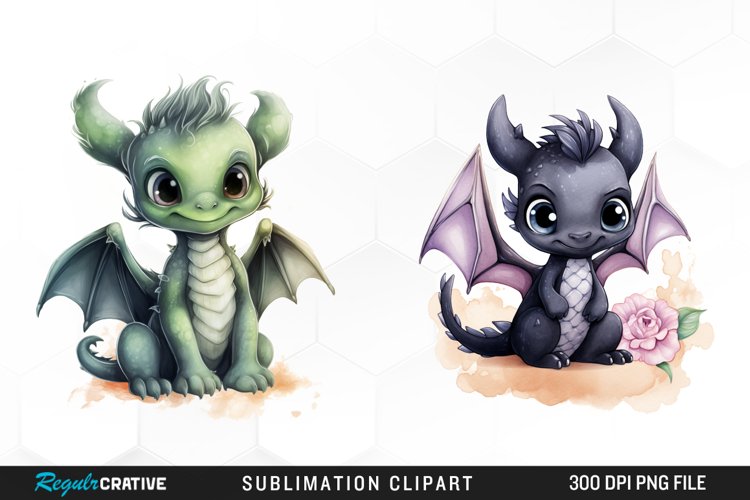 Watercolor Baby Dragon Graphics Clipart example image 1