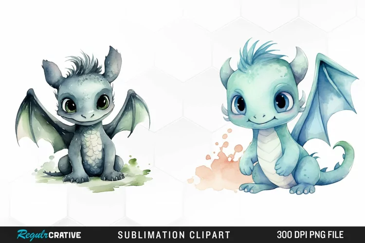 Watercolor Baby Dragon Exquisite Clipart