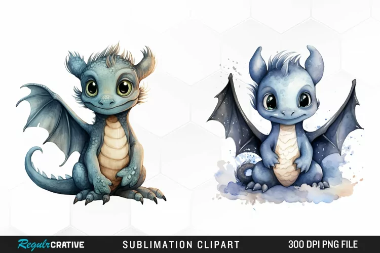 Watercolor Baby Dragon Exquisite Clipart