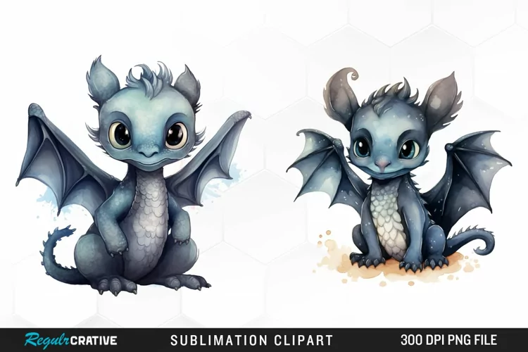 Watercolor Baby Dragon Graphics Clipart