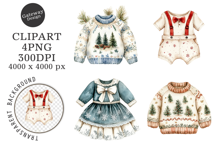 Watercolor Baby First Christmas Clipart