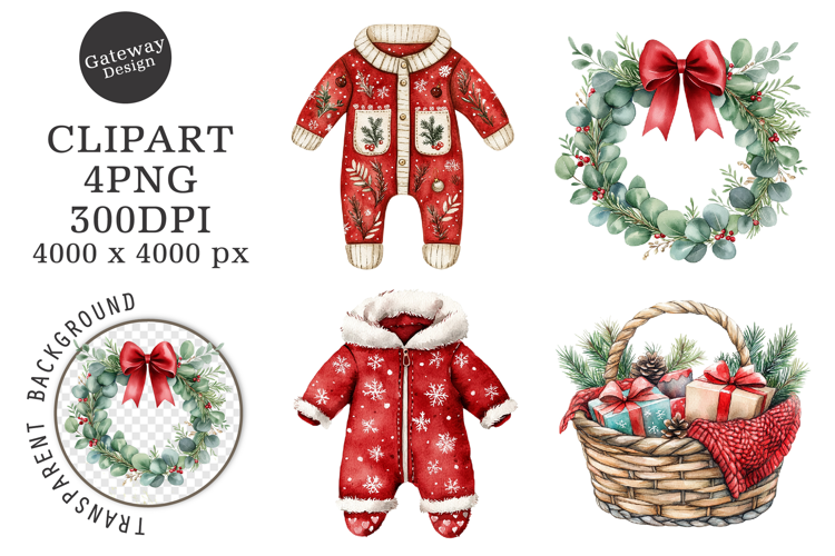 Watercolor Baby First Christmas Clipart