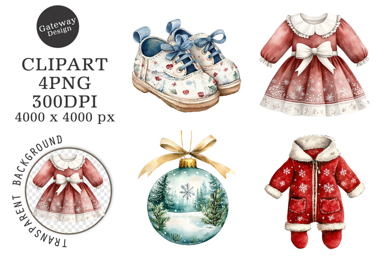 Watercolor Baby First Christmas Clipart