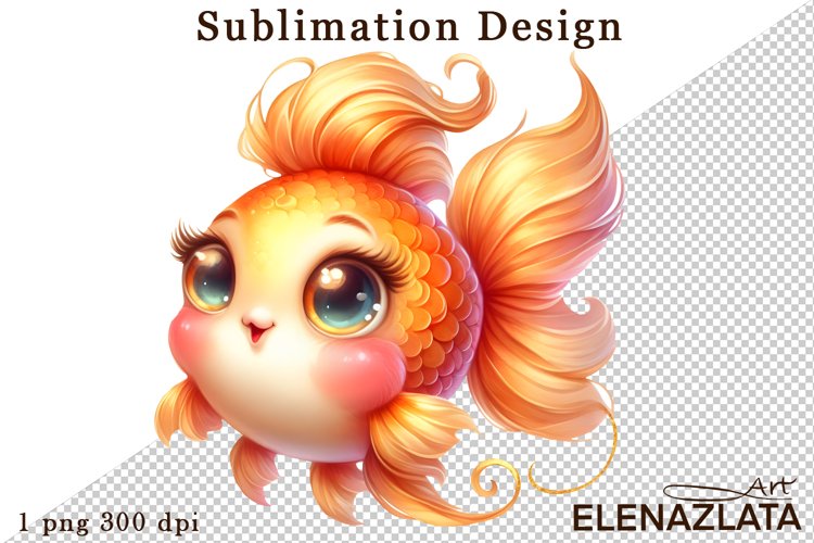 Watercolor baby golden fish clipart. Cute fish illustrations example image 1