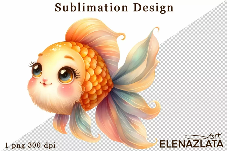 Watercolor baby golden fish clipart. Cute fish illustrations