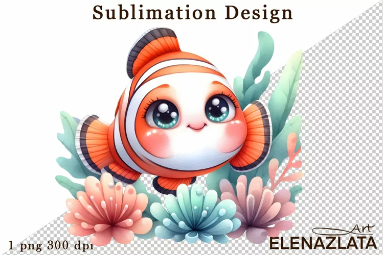 Watercolor baby golden fish clipart. Cute fish illustrations