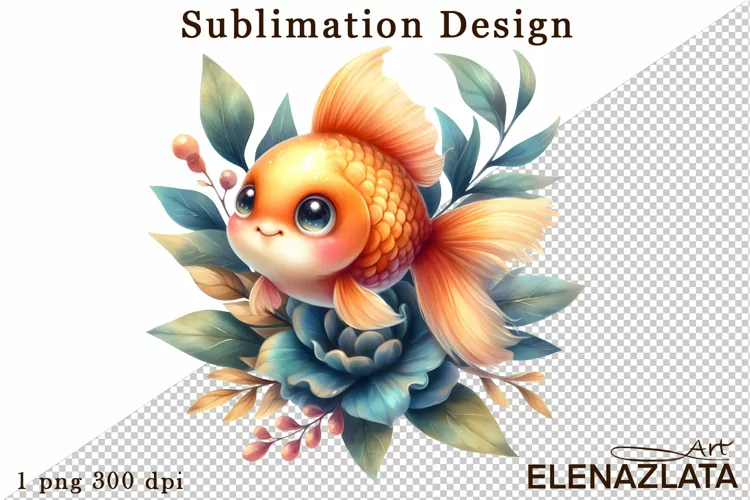 Watercolor baby golden fish clipart. Cute fish illustrations