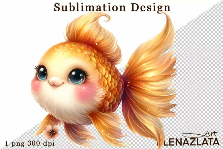 Watercolor baby golden fish clipart. Cute fish illustrations