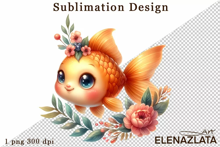 Watercolor baby golden fish clipart. Cute fish illustrations
