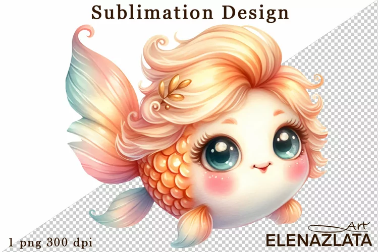 Watercolor baby golden fish clipart. Cute fish illustrations