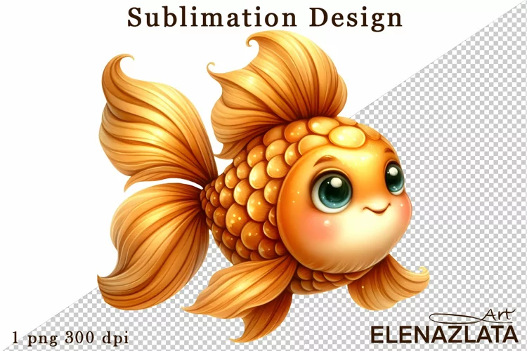 Watercolor baby golden fish clipart. Cute fish illustrations