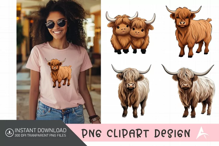 Watercolor Baby Highland Cows Clipart
