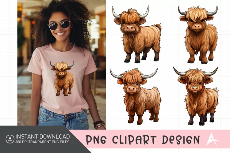 Watercolor Baby Highland Cows Clipart