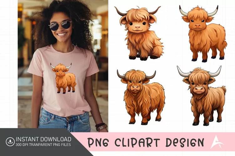 Watercolor Baby Highland Cows Clipart