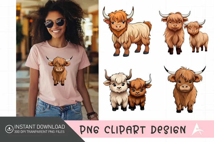 Watercolor Baby Highland Cows Clipart