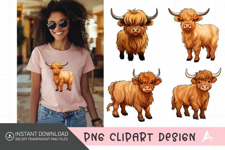 Watercolor Baby Highland Cows Clipart