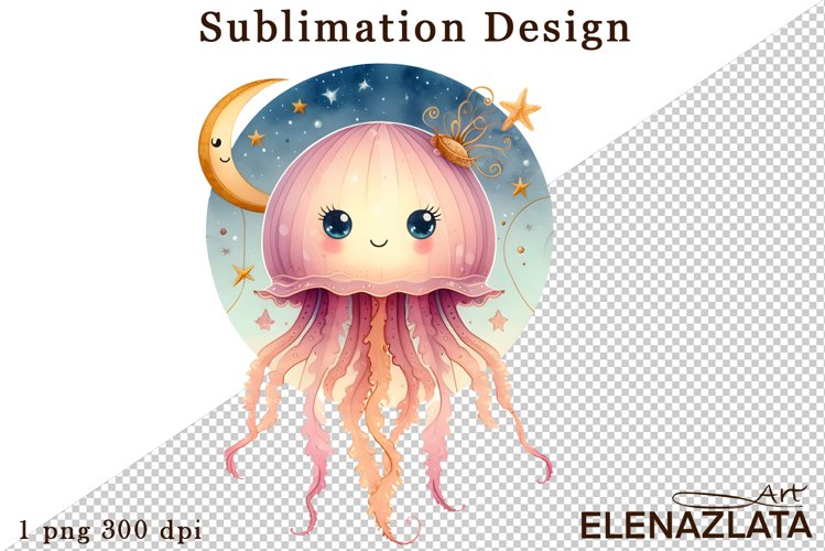 Watercolor baby jellyfish clipart. Cute sea illustrations example image 1