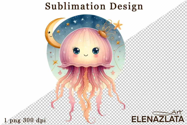 Watercolor baby jellyfish clipart. Cute sea illustrations
