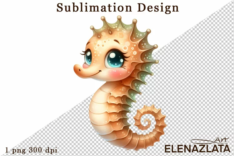 Watercolor baby sea Horse clipart. Cute sea illustrations