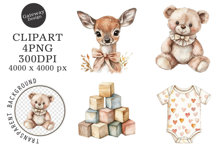 Watercolor baby shower clipart