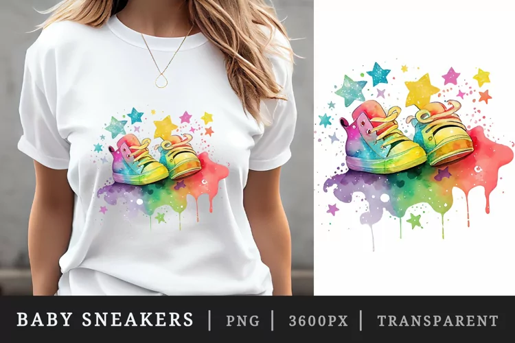 Watercolor cute baby sneakers t-shirt sublimation design png