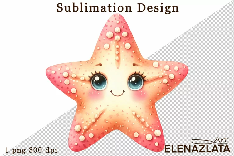 Watercolor baby Starfish clipart. Cute sea illustrations
