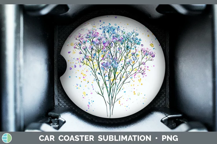 Watercolor Babys Breath Gypsophila Car Coaster Sublimation