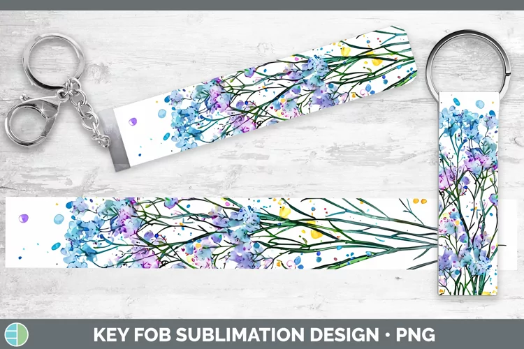 Watercolor Babys Breath Gypsophila Key Fob Sublimation Wrist