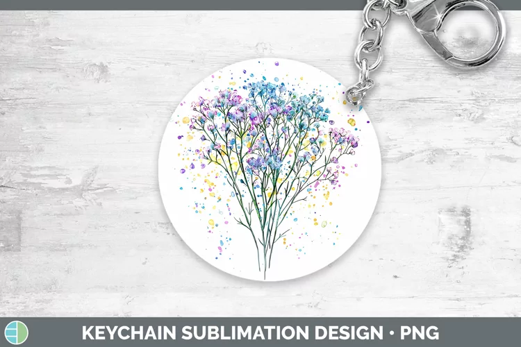 Watercolor Babys Breath Gypsophila Keychain Sublimation Keyr