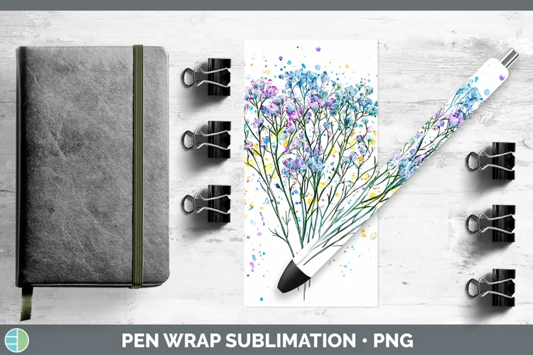 Watercolor Babys Breath Gypsophila Pen Wrap Sublimation Pen