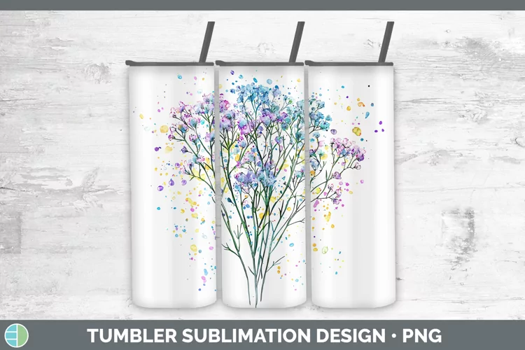 Watercolor Babys Breath Gypsophila Tumbler Sublimation 20 oz