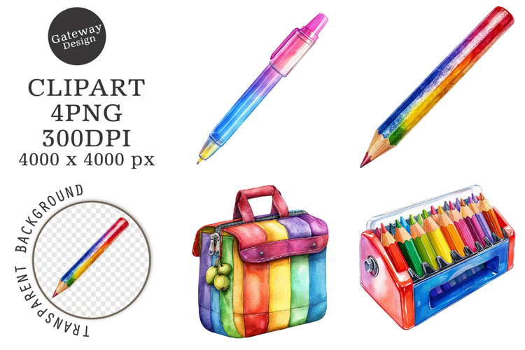 Watercolor Back To School Clipart