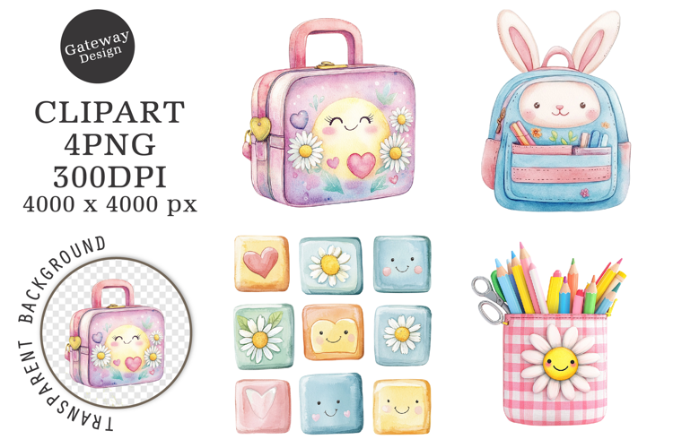 Watercolor Back To School Clipart