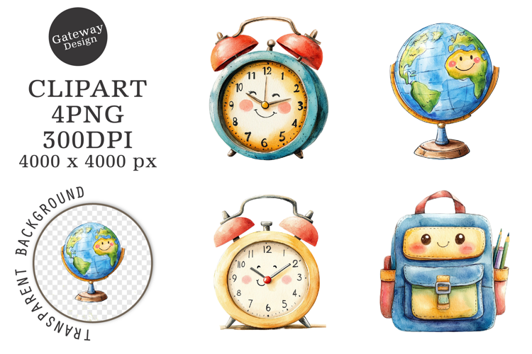 Watercolor Back To School Clipart