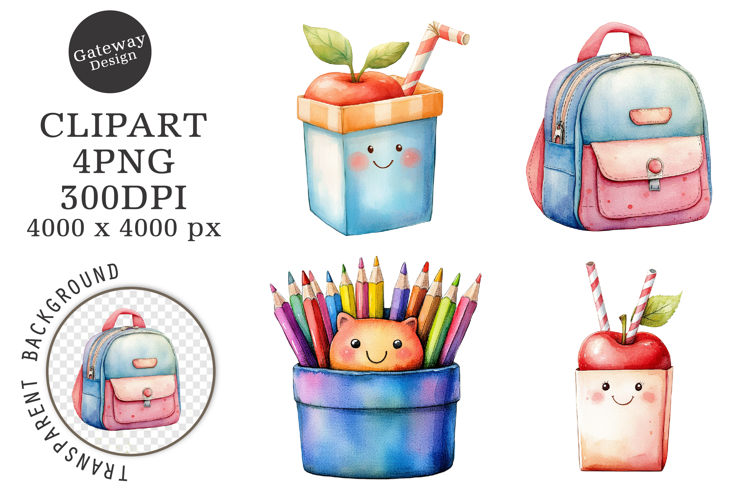 Watercolor Back To School Clipart