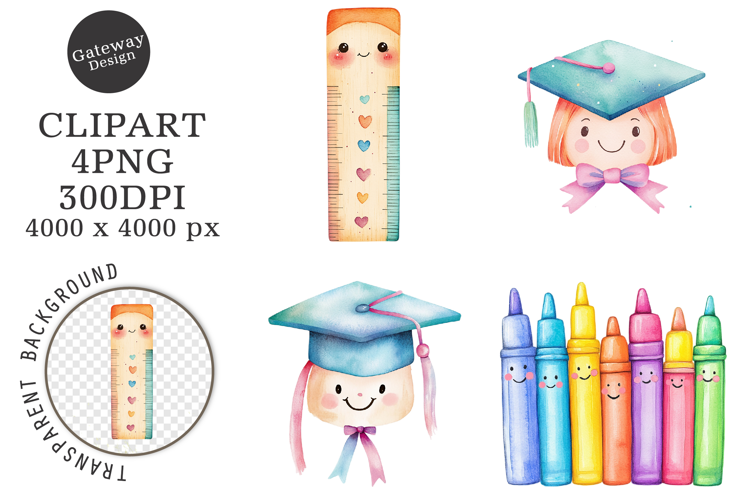 Watercolor Back To School Clipart