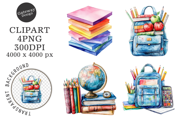Watercolor Back To School Clipart