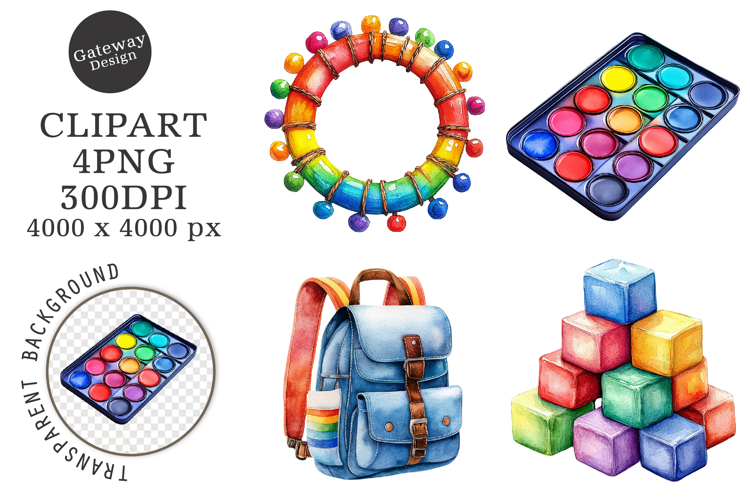 Watercolor Back To School Clipart