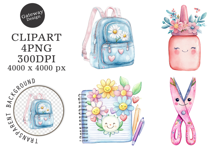 Watercolor Back To School Clipart