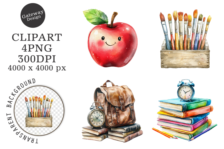Watercolor Back To School Clipart
