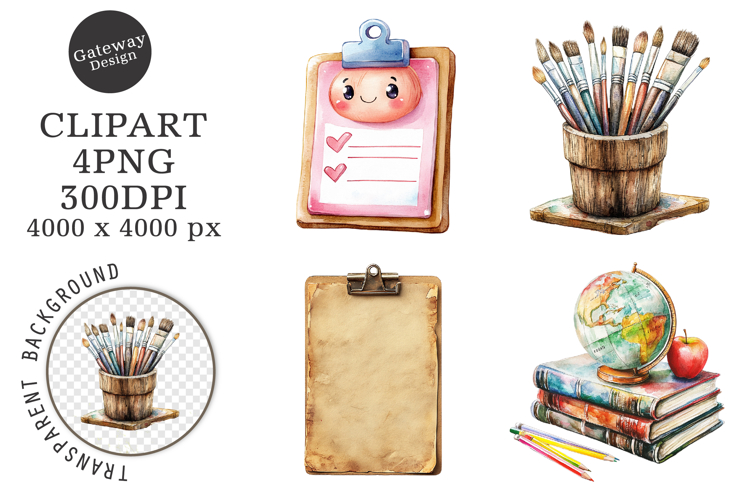 Watercolor Back To School Clipart